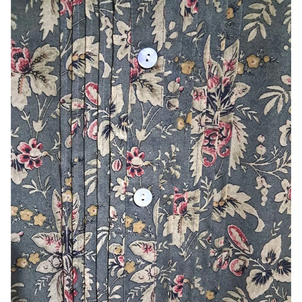 Charter Club Floral Button Front Dress Women Size 12 Olive Green Pleated Midi‎
